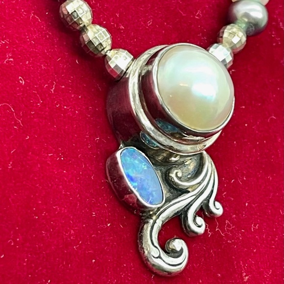 Sterling Opal and Pearl Sterling Necklace